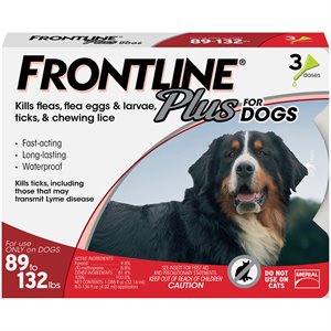 Merial Frontline® Plus 287310 Flea & Tick Treatment, 3 Dose, For Dog 89 - 132 lb, Red