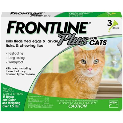 Merial Frontline® Plus 287410 Flea & Tick Treatment, 3 Dose, For Cat 8 Weeks & Older, Green