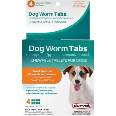 Durvet Dog Worm Tabs - 2-25lbs - 4ct