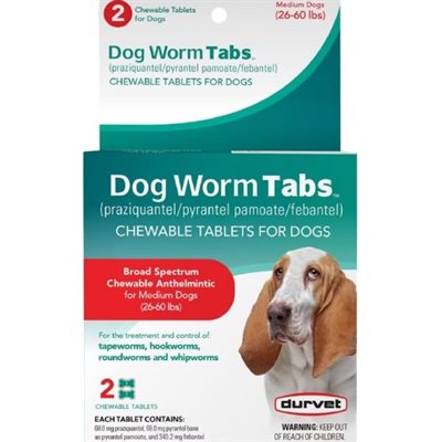 Durvet Dog Worm Tabs - 26-60lbs - 2ct