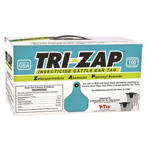 Ytex® Tri-Zap™ 1625003 Ranch Pack Insecticide Synergized Combination of Pyrethroid & Macrocyclic Lactone Ear Tag, 100 Tag / Box, Blue / Green