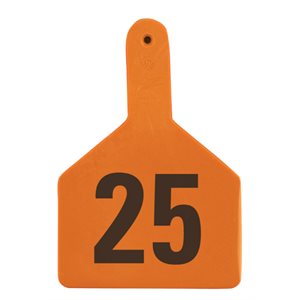 Z Tags™ FAR053057 One-Piece Numbered 201-225 Ear Tag, 3 inch x 4-1 / 2 inch, Orange, Cattle