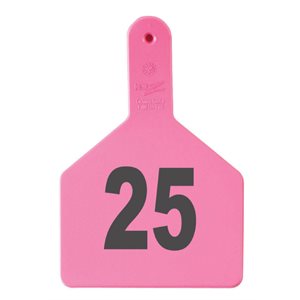 Z Tags™ FAR053291 One-Piece Numbered 1-25 Ear Tag, 3 inch x 4-1 / 2 inch, Pink, Cattle