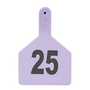 Z Tags™ FAR053298 One-Piece Numbered 26-50 Ear Tag, 3 inch x 4-1 / 2 inch, Purple, Cattle