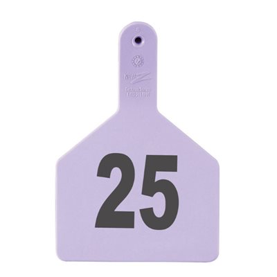 Z Tags™ FAR053299 One-Piece Numbered 51-75 Ear Tag, 3 inch x 4-1 / 2 inch, Purple, Cattle