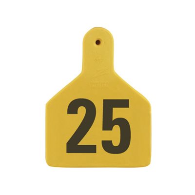 Z Tags™ FAR053910 One-Piece Numbered 251-275 Ear Tag, 2-3 / 8 inch x 3-1 / 4 inch, Yellow, Cattle