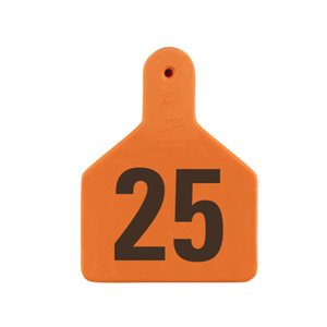 Z Tags™ FAR053913 One-Piece Numbered 51-75 Ear Tag, 2-3 / 8 inch x 3-1 / 4 inch, Orange, Cattle