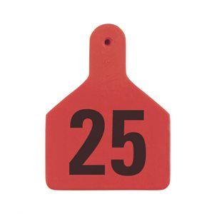Z Tags™ FAR053941 One-Piece Numbered 1-25 Ear Tag, 2-3 / 8 inch x 3-1 / 4 inch, Red, Cattle