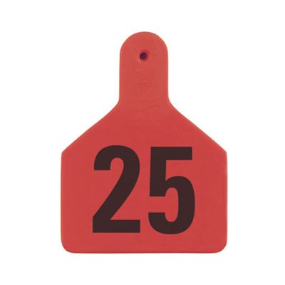 Z Tags™ FAR053947 One-Piece Numbered 151-175 Ear Tag, 2-3 / 8 inch x 3-1 / 4 inch, Red, Cattle