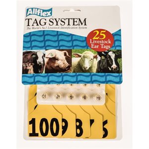 Allflex® GLF100 / GSM-Y Global Female Numbered 76 - 100 Ear Tag, Large, 2-1 / 4 inch x 3 inch, Yellow, For Cattle